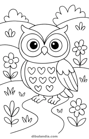 Búho, dibujo en blanco y negro para colorear