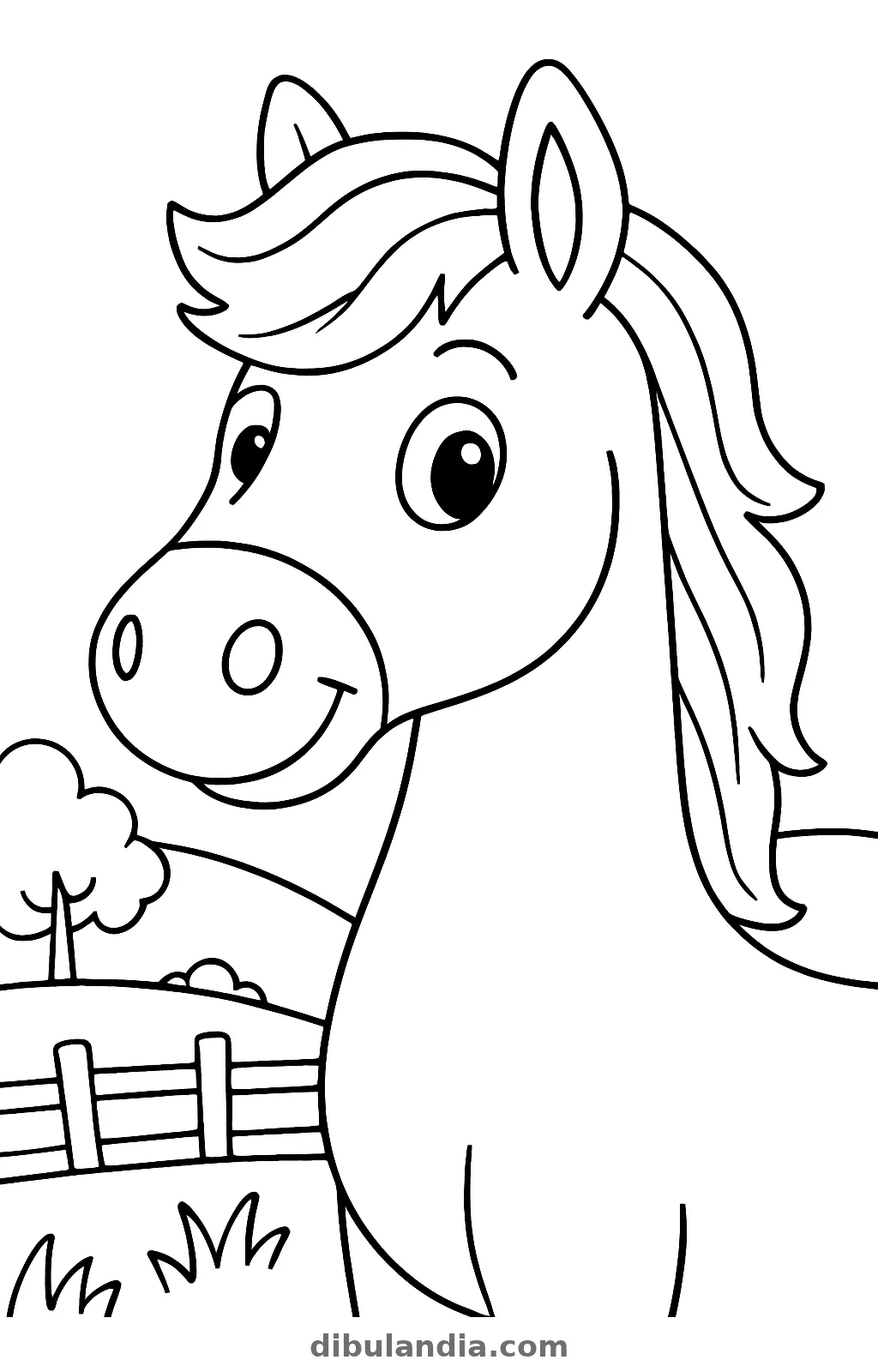 Cabeza de caballo, dibujo en blanco y negro para colorear