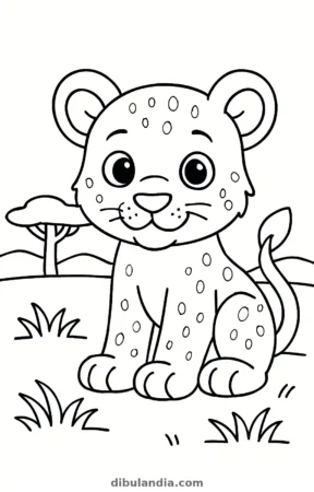 Cachorro de león, dibujo en blanco y negro para colorear