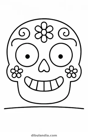 Calaverita sonriente, dibujo en blanco y negro para colorear