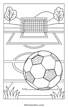 Campo de fútbol, dibujo en blanco y negro para colorear