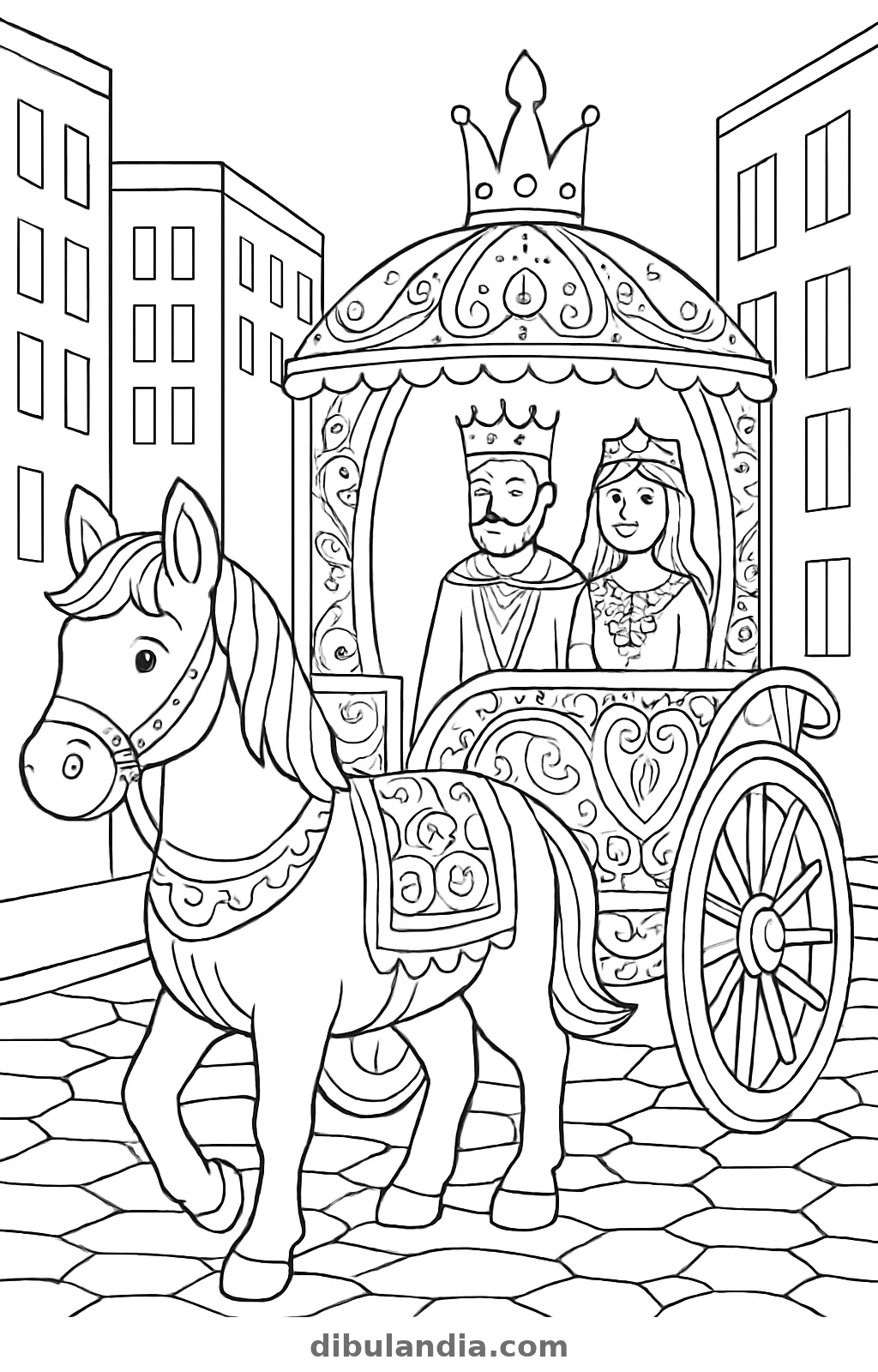 Carroza de la cabalgata, dibujo en blanco y negro para colorear
