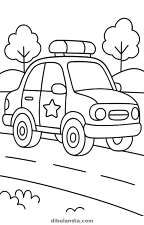 Coche de policía, dibujo en blanco y negro para colorear