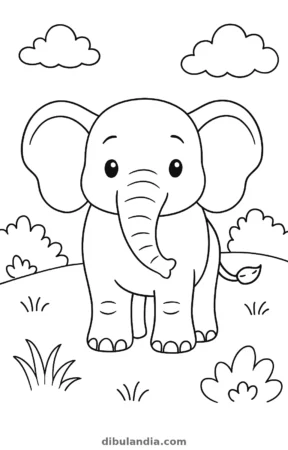 Elefante, dibujo en blanco y negro para colorear