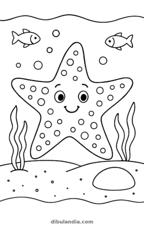 Estrella de mar, dibujo en blanco y negro para colorear