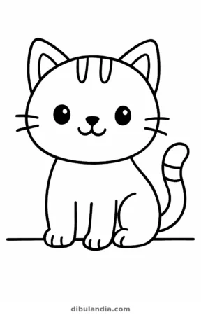 Gato kawaii, dibujo en blanco y negro para colorear