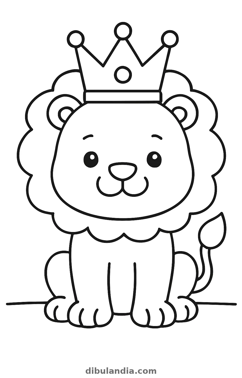 León con corona, dibujo en blanco y negro para colorear