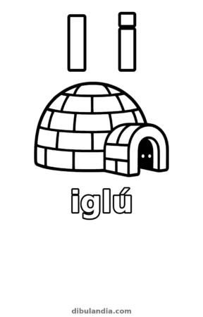 Letra I de iglú, dibujo en blanco y negro para colorear