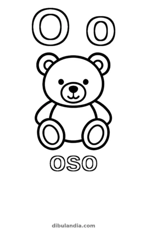 Letra O de oso, dibujo en blanco y negro para colorear