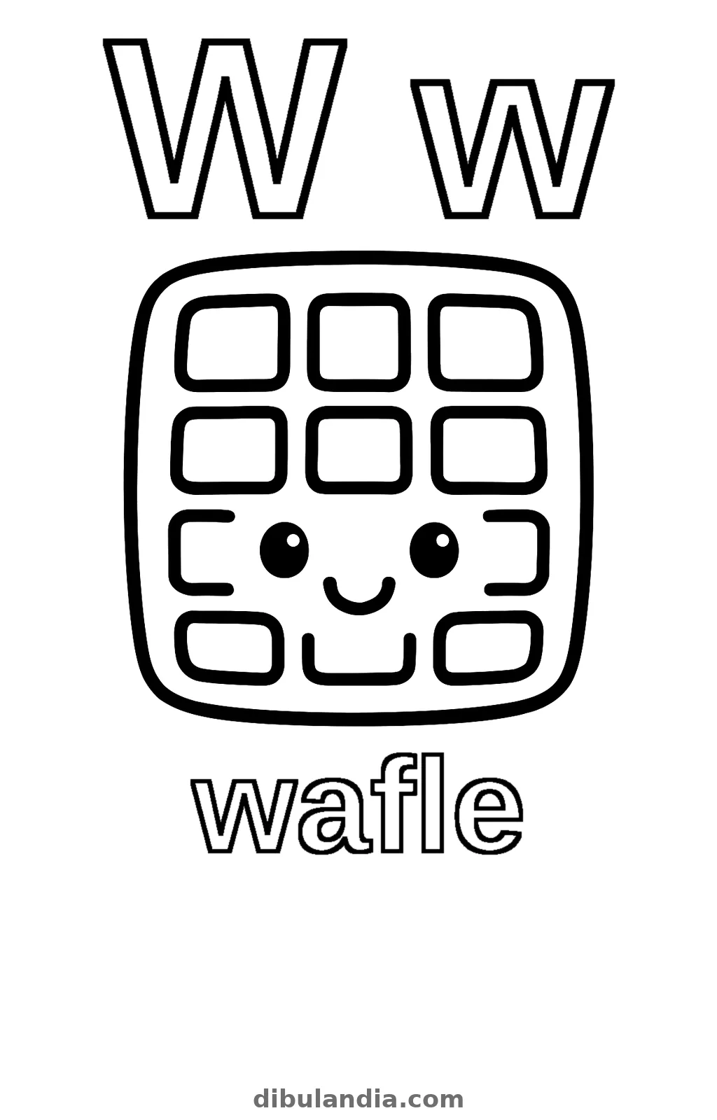 Letra W de wafle, dibujo en blanco y negro para colorear