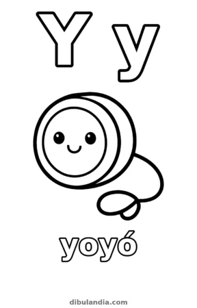 Letra Y de yoyó, dibujo en blanco y negro para colorear