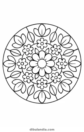 Mandala de flores, dibujo en blanco y negro para colorear
