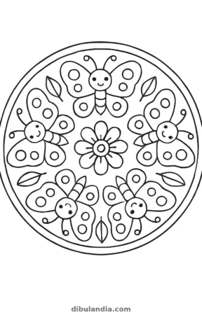 Mandala de mariposas, dibujo en blanco y negro para colorear