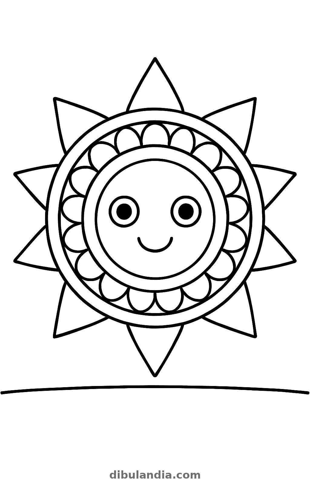 Mandala de sol, dibujo en blanco y negro para colorear