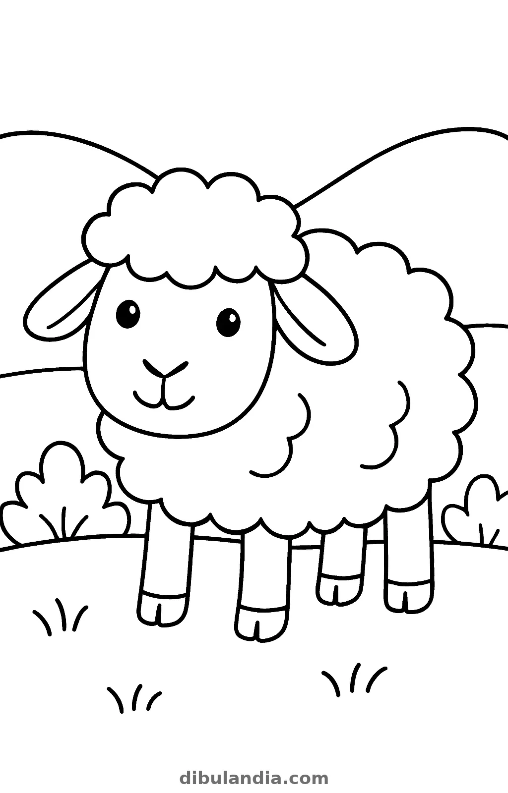 Oveja, dibujo en blanco y negro para colorear