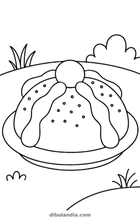 Pan de muerto, dibujo en blanco y negro para colorear