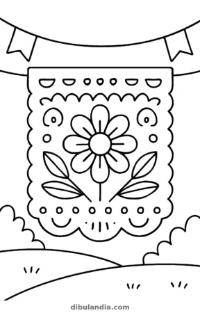 Papel picado, dibujo en blanco y negro para colorear