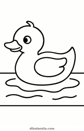 Pato en el estanque, dibujo en blanco y negro para colorear