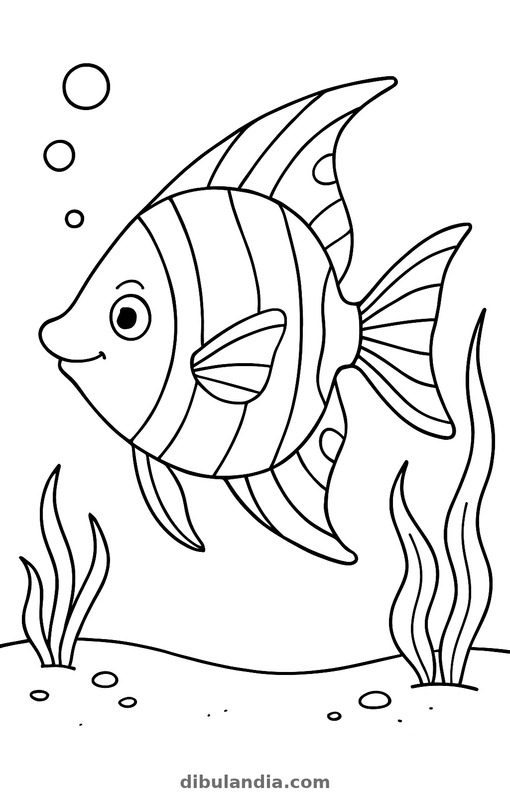 Pez ángel, dibujo en blanco y negro para colorear