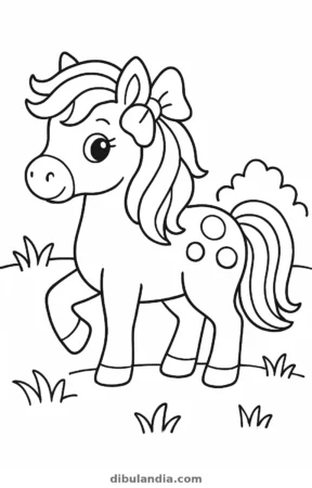Poni con lazo, dibujo en blanco y negro para colorear