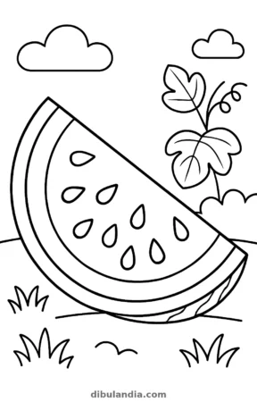 Rodaja de sandía, dibujo en blanco y negro para colorear