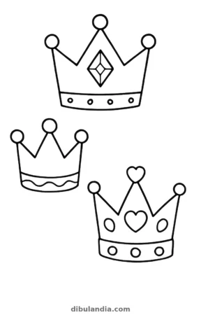 Tres coronas, dibujo en blanco y negro para colorear