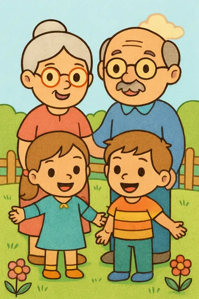 Ejemplo coloreado: Abuelos con sus nietos