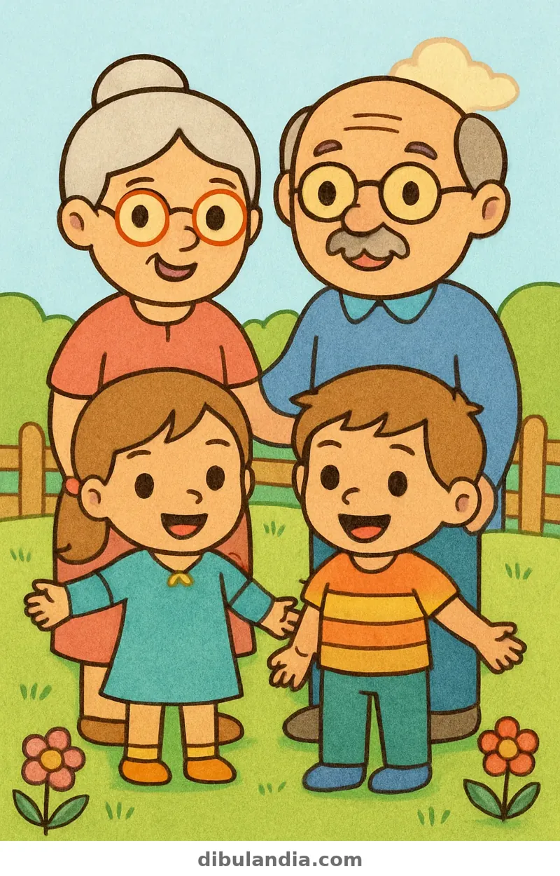 Ejemplo coloreado: Abuelos con sus nietos