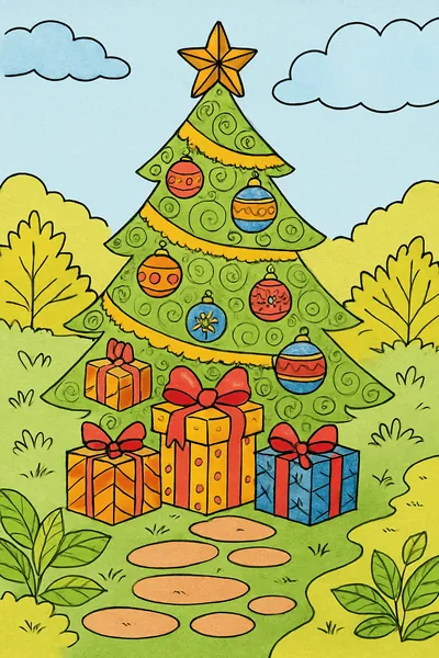 Ejemplo coloreado: Árbol de Navidad con regalos