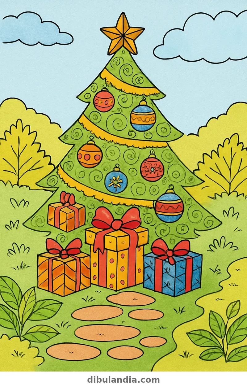 Ejemplo coloreado: Árbol de Navidad con regalos