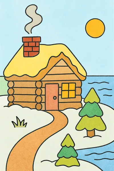 Ejemplo coloreado: Cabaña en la nieve