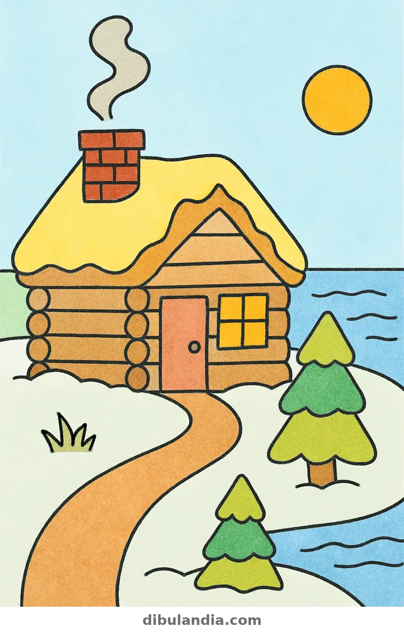 Ejemplo coloreado: Cabaña en la nieve