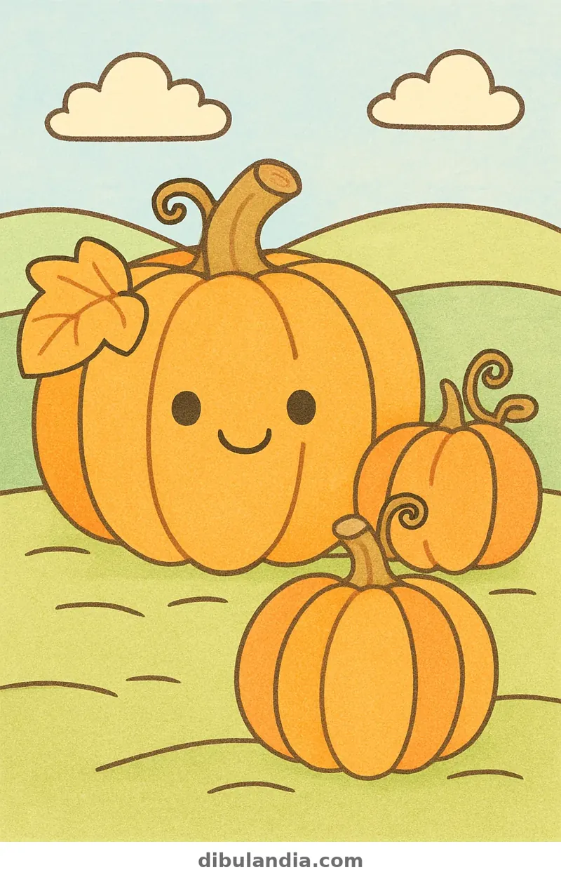 Ejemplo coloreado: Calabazas en el campo