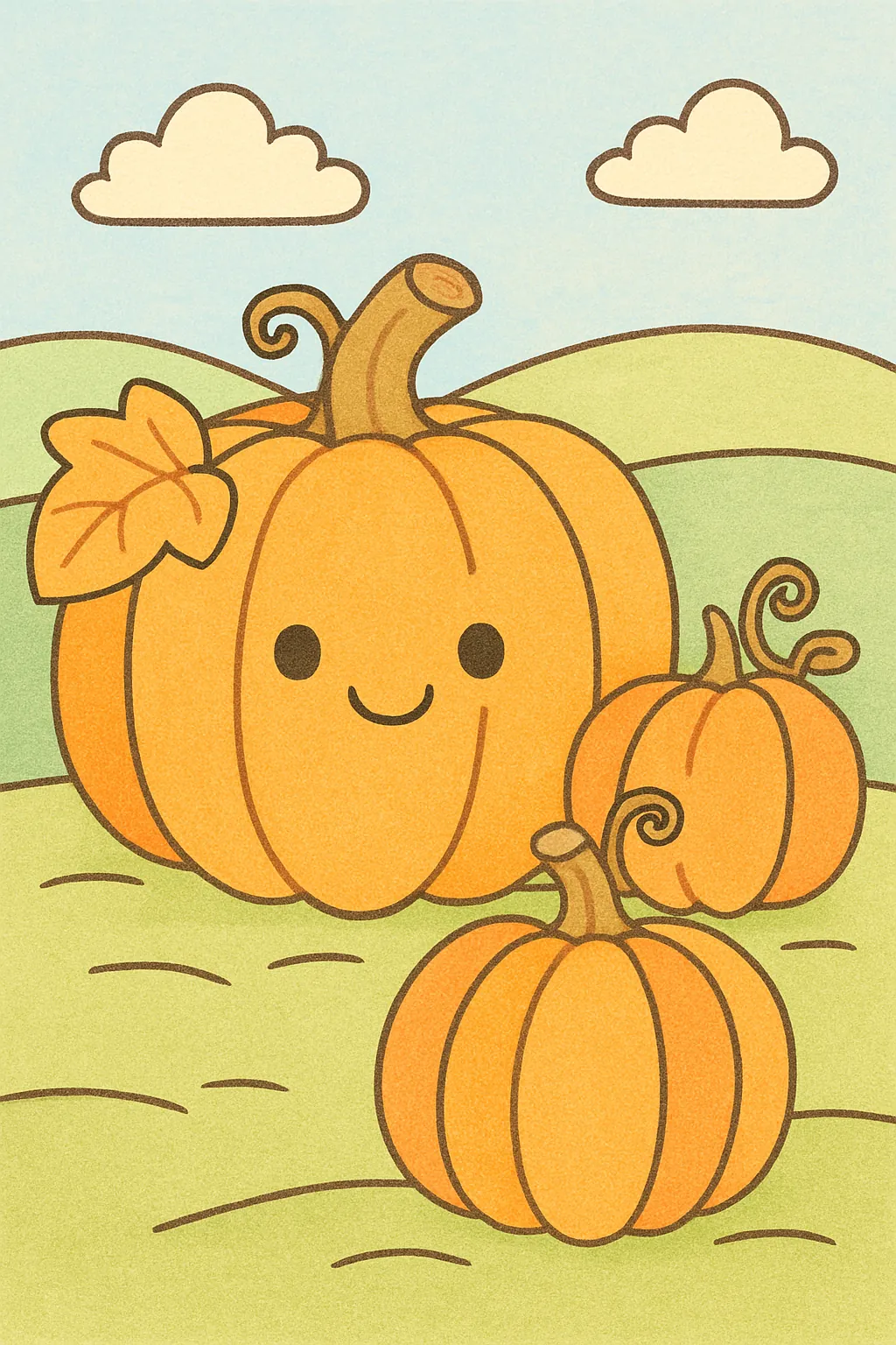 Ejemplo coloreado: Calabazas en el campo