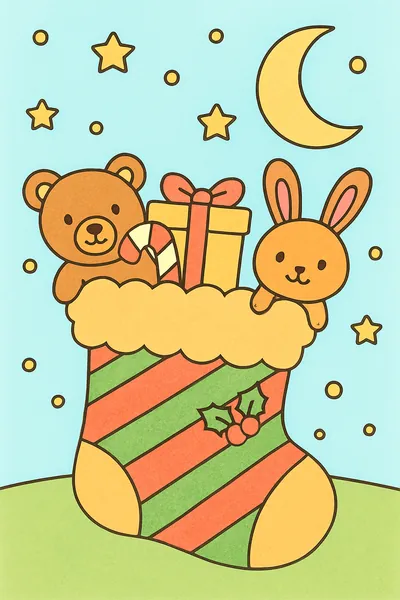Ejemplo coloreado: Calcetín de Navidad con juguetes