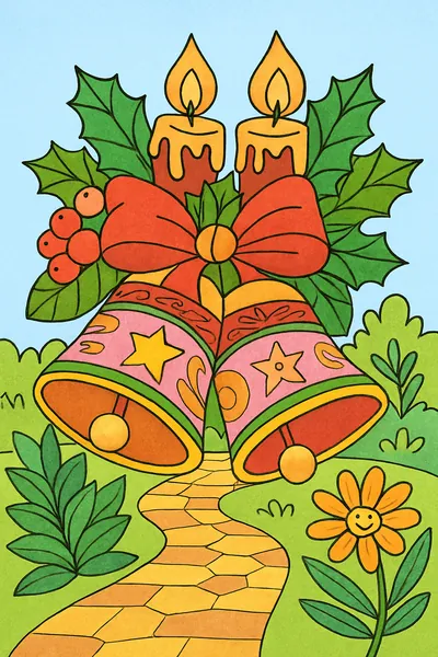 Ejemplo coloreado: Campanas y velas de Navidad
