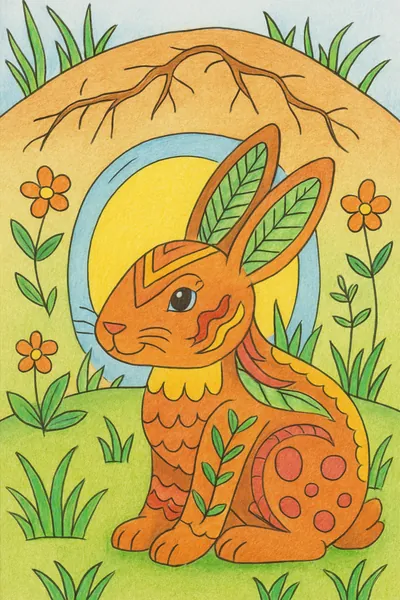 Ejemplo coloreado: Conejo junto a su madriguera
