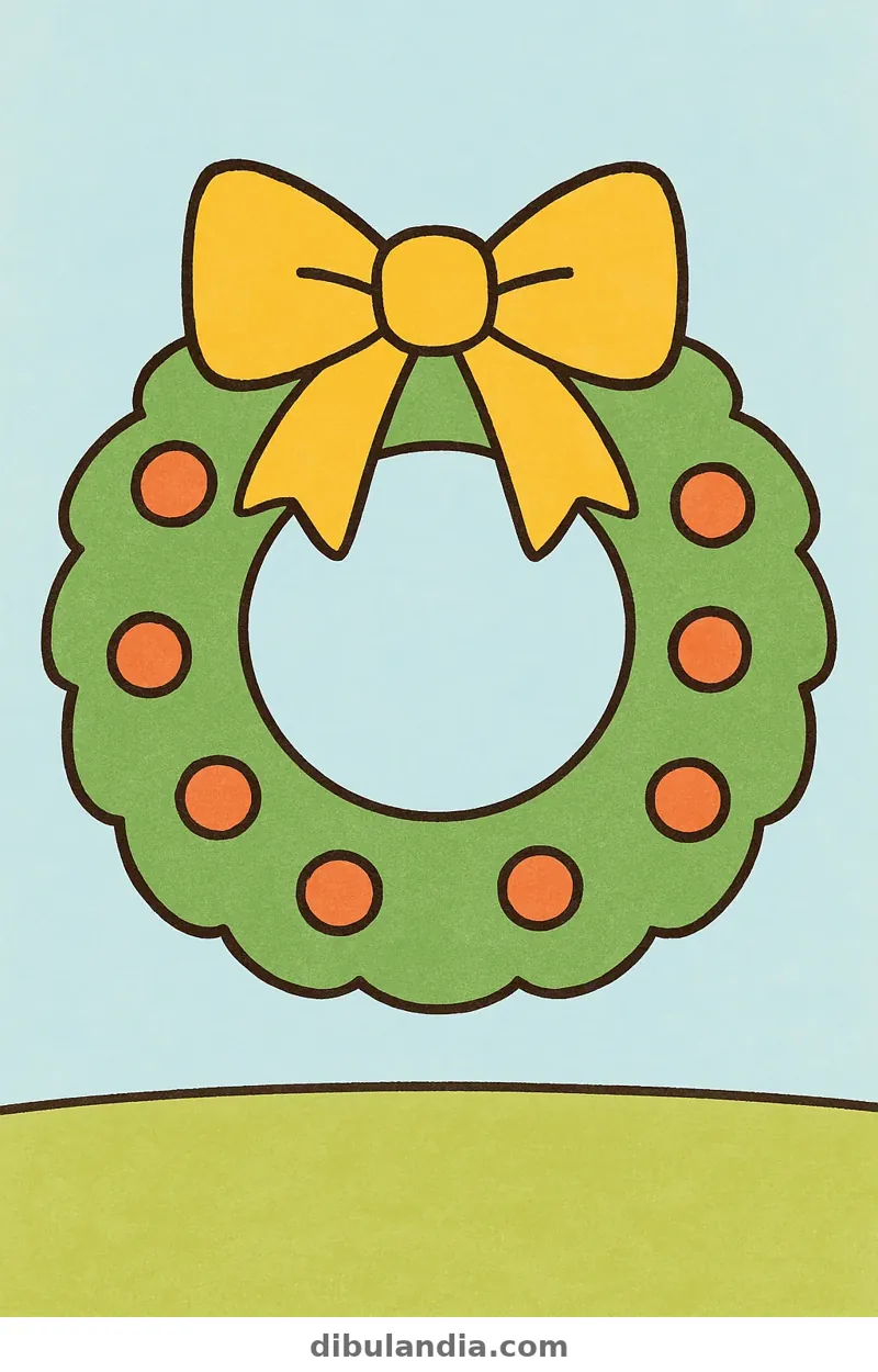 Ejemplo coloreado: Corona de Navidad con lazo