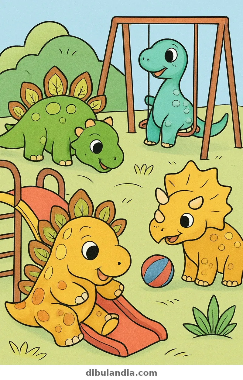 Ejemplo coloreado: Dinosaurios bebé jugando
