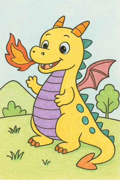 Ejemplo coloreado: Dragón echando fuego