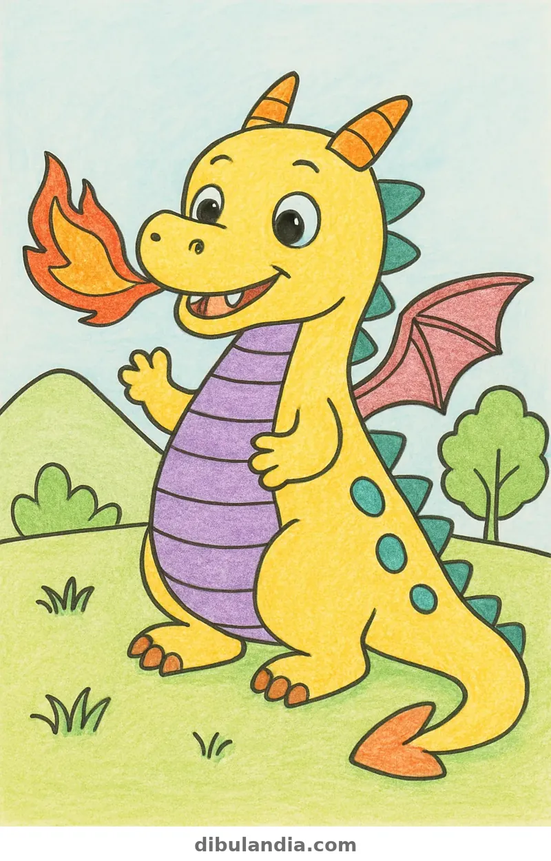 Ejemplo coloreado: Dragón echando fuego