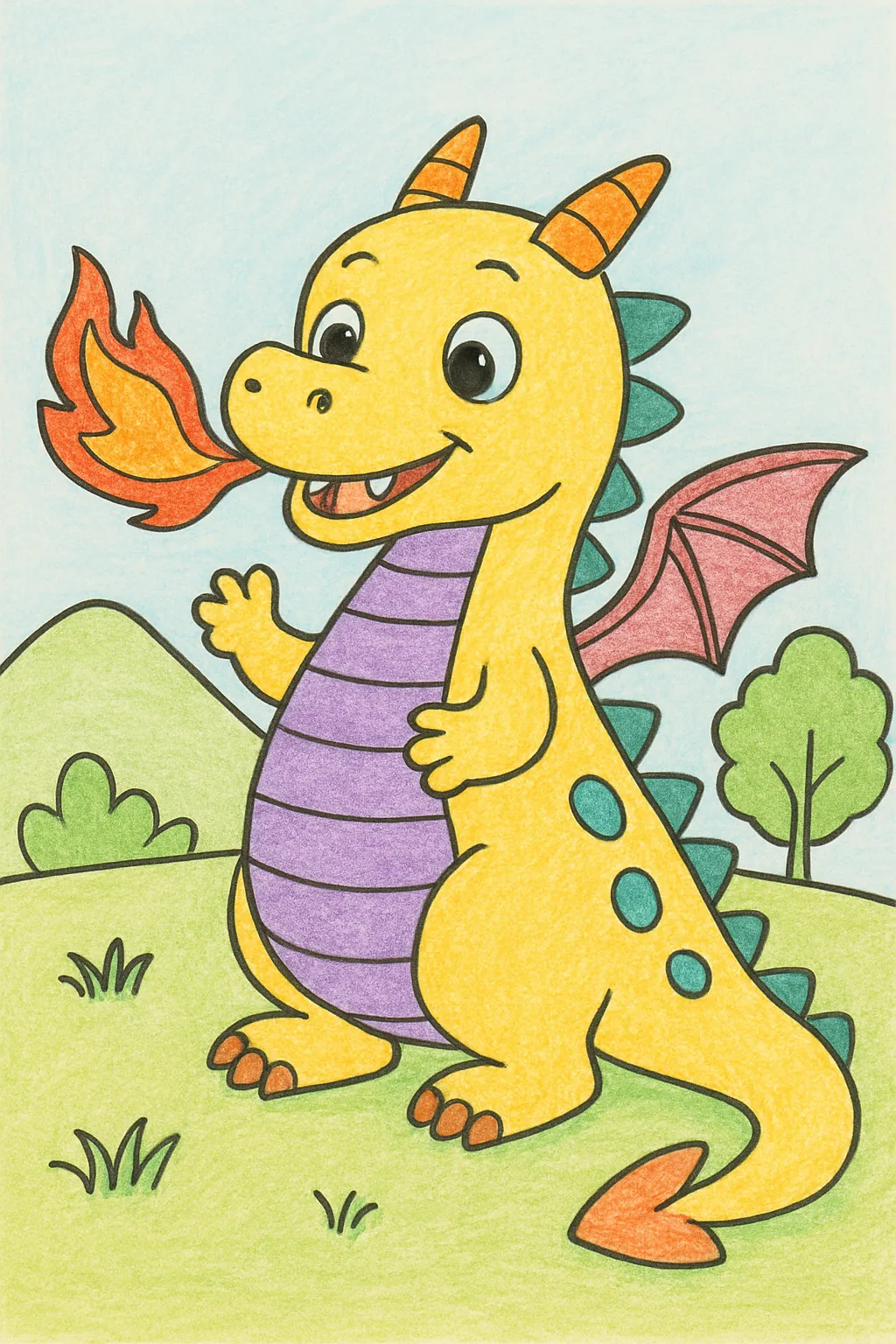 Ejemplo coloreado: Dragón echando fuego