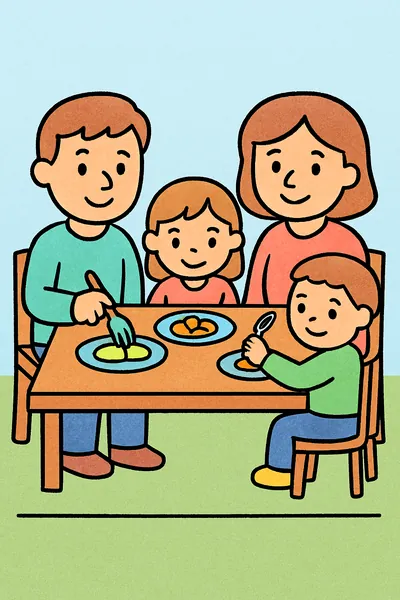 Ejemplo coloreado: Familia cenando juntos