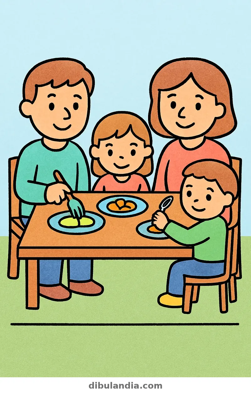 Ejemplo coloreado: Familia cenando juntos