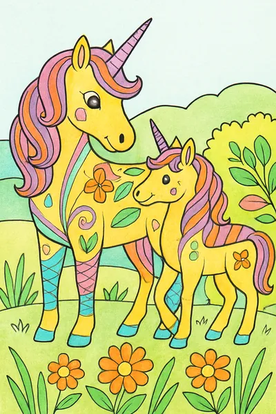 Ejemplo coloreado: Familia de unicornios