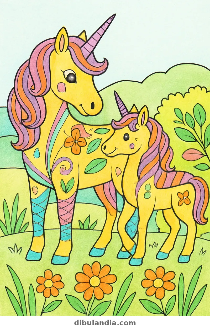 Ejemplo coloreado: Familia de unicornios