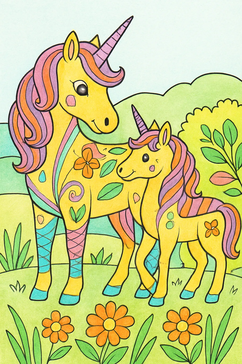 Ejemplo coloreado: Familia de unicornios