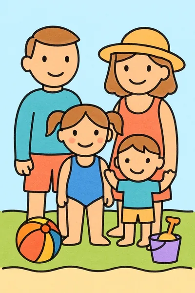 Ejemplo coloreado: Familia en la playa