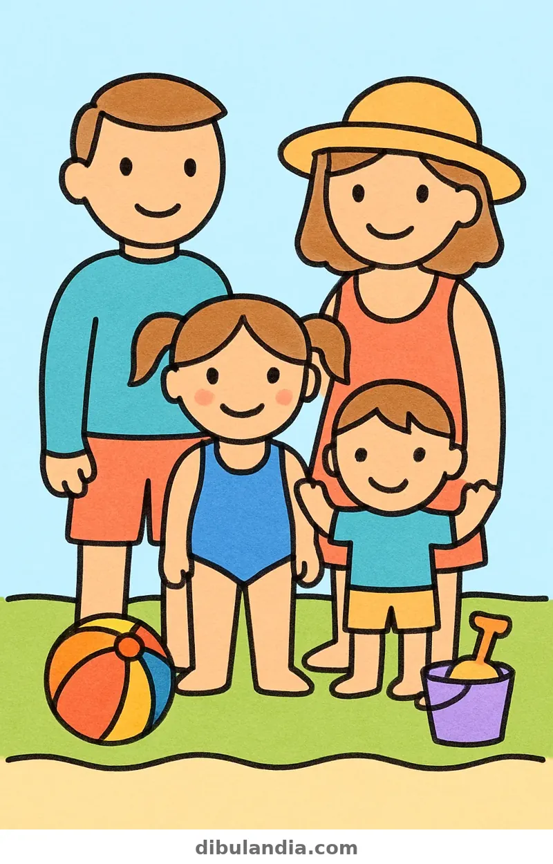 Ejemplo coloreado: Familia en la playa