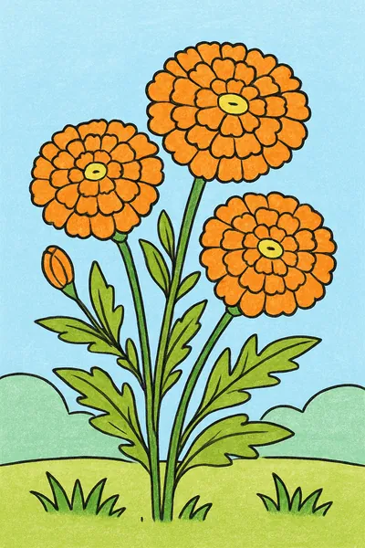 Ejemplo coloreado: Flores de cempasúchil